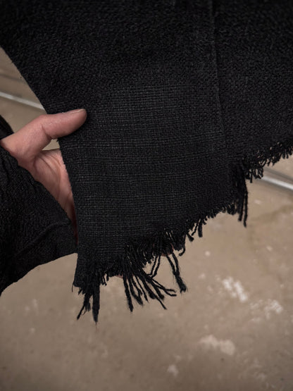 Aleksandr Manamïs Charcoal Grey Raw Silk Frayed Hem Coat detail | DRIEW GARMENTS