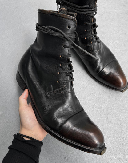 MiharaYasuhiro SS08 Distressed Leather Cap-Toe Military Heel Boots