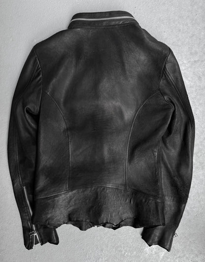 14thAddiction Distressed Sheepskin Leather Cross-zip Jacket