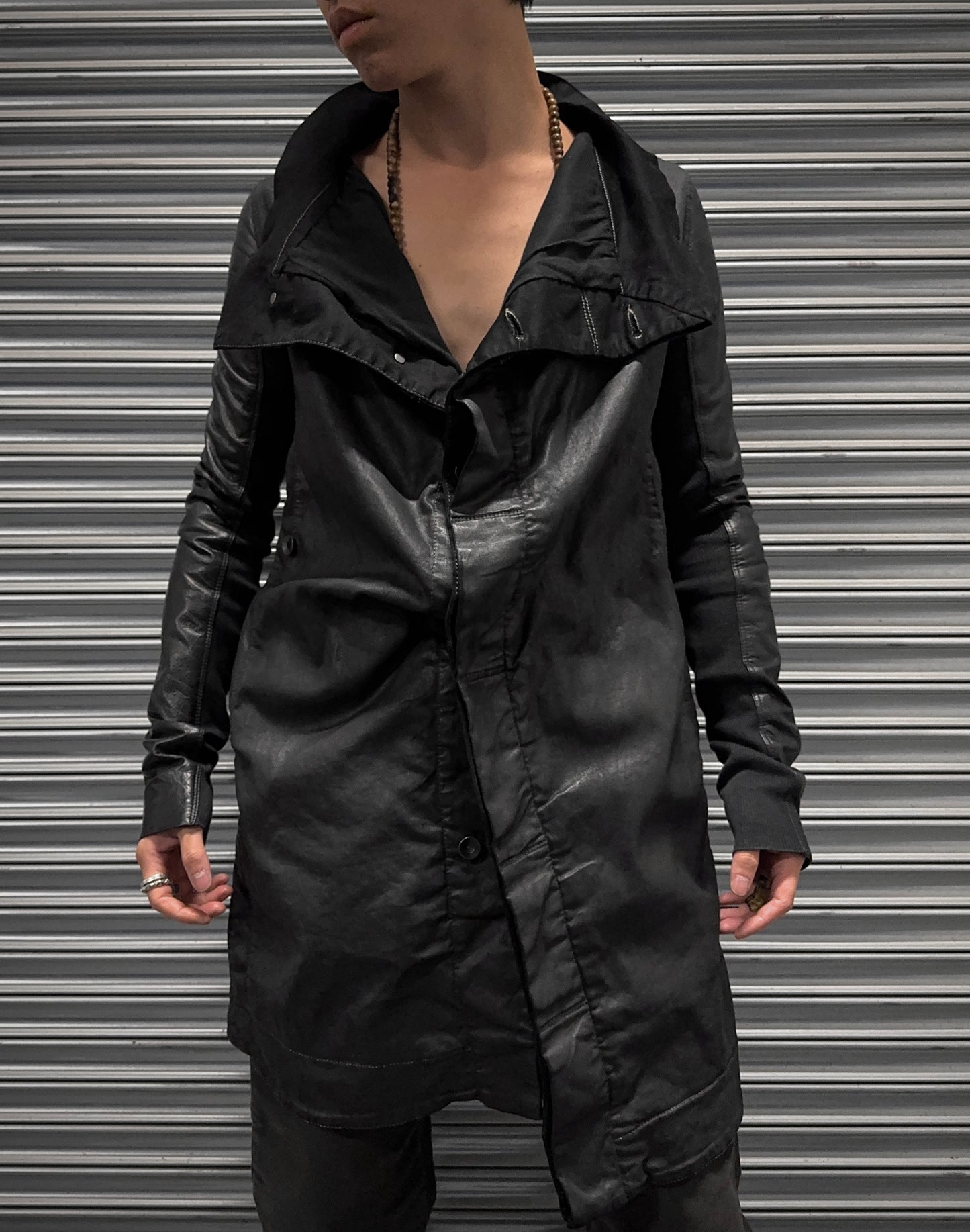 Rick Owens DRKSHDW AW13 "PLINTH" Leather Sleeve Waxed Exploder Jacket