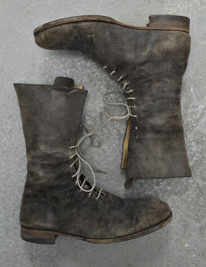 m.a+ by Maurizio Amadei 2010s Tall Lace-up Reverse Cow Leather Gothic Boots | Archive Fashion Toronto