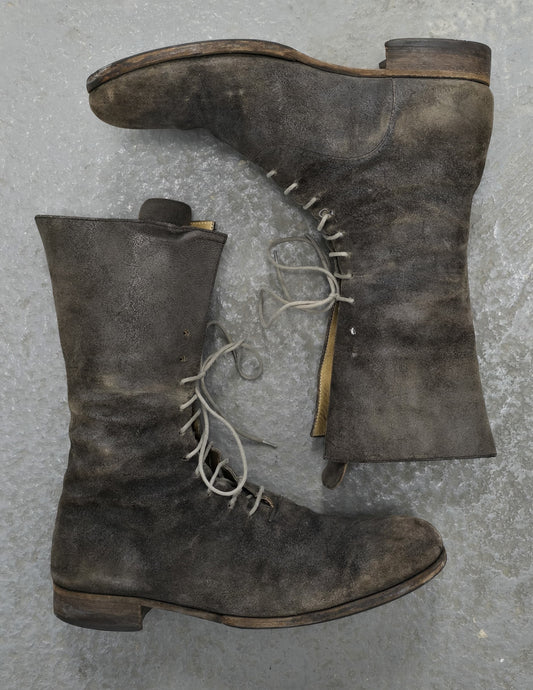 m.a+ by Maurizio Amadei 2010s Tall Lace-up Reverse Cow Leather Gothic Boots | Archive Fashion Toronto