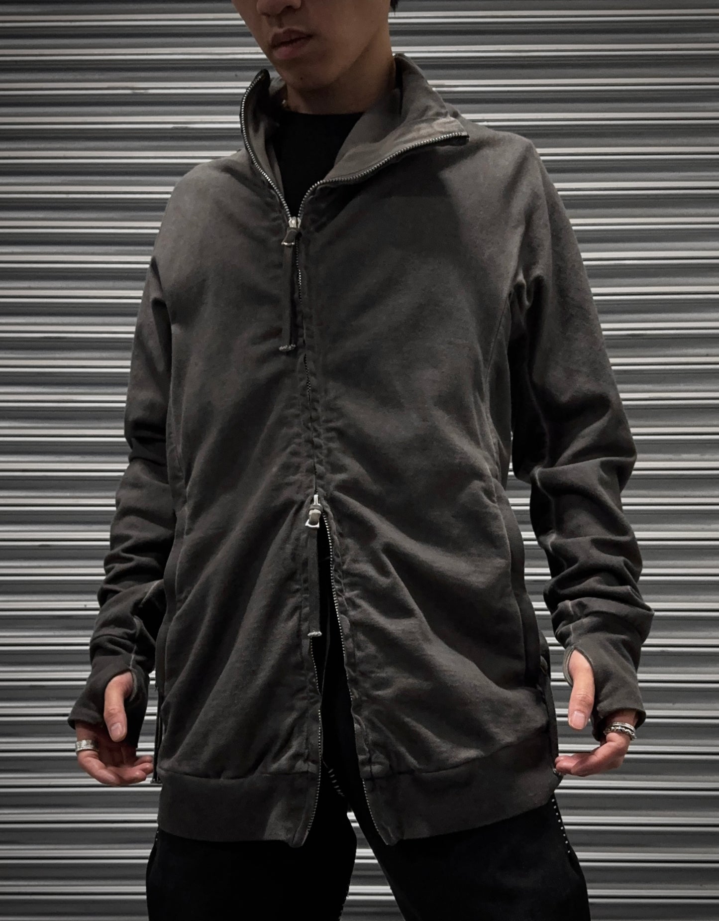 Boris Bidjan Saberi SS19 ‘ZIPPER1-FTO0003’ Dark Grey Resin-dyed Raglan Zip Jacket