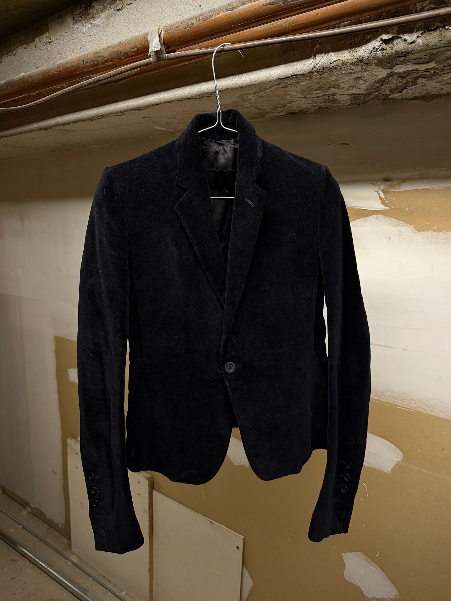 Rick Owens AW16 "MASTODON" Cotton Linen Single Button Velvet Blazer | Archive Fashion Toronto