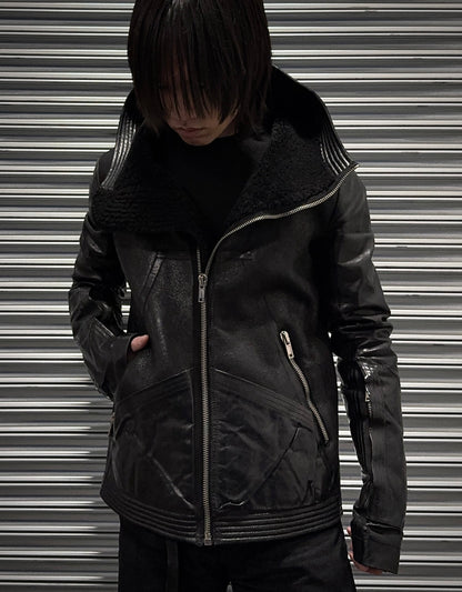 Rick Owens AW12 "MOUNTAIN" Lamb Leather Shearling Geo Jacket