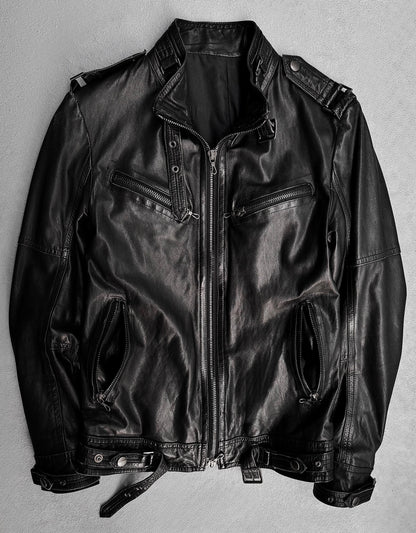 SHELLAC Early 00s Multi-zip Cowhide Leather Rider Jacket