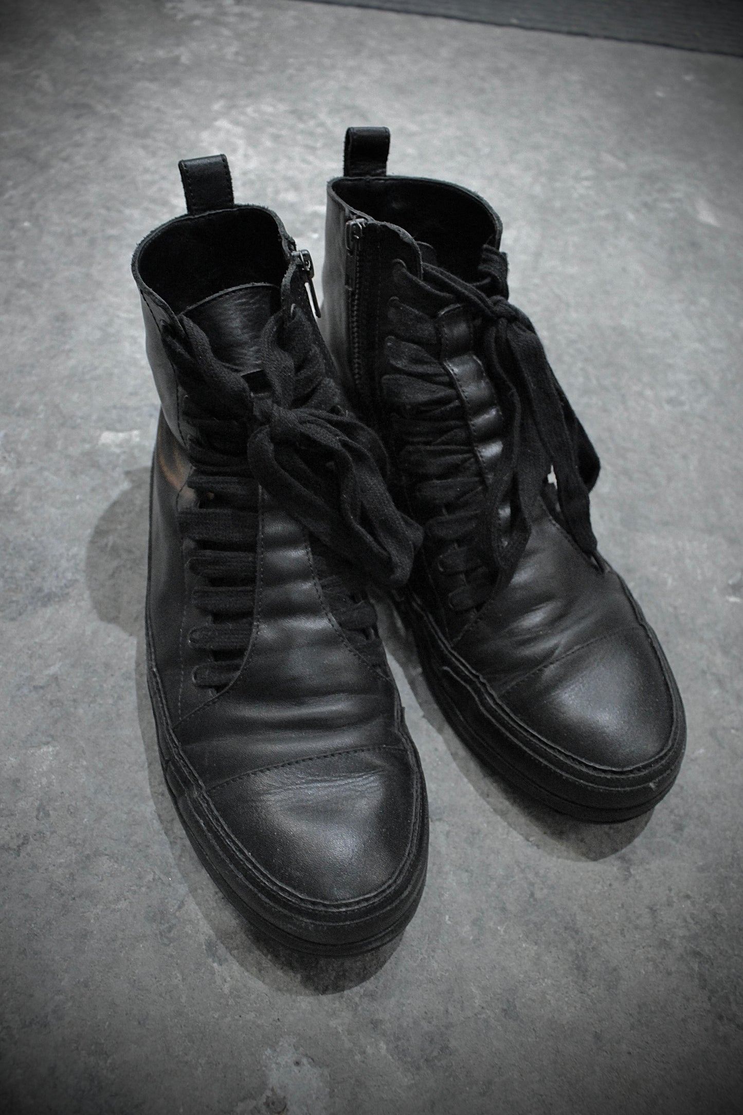 Ann Demeulemeester "Roccia" Black High-top Leather Sneakers