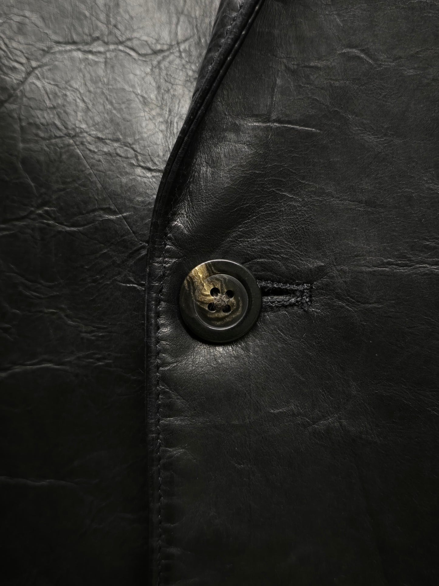Rick Owens SS22 "FOGACHINE" Jumbo Tatlin Sleeveless Calf Leather Blazer detail | DRIEW GARMENTS