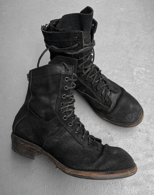 Julius_7 AW09 "CANON_2[protection_ism;]" Back Zip Blistered Cow Leather Combat Boots