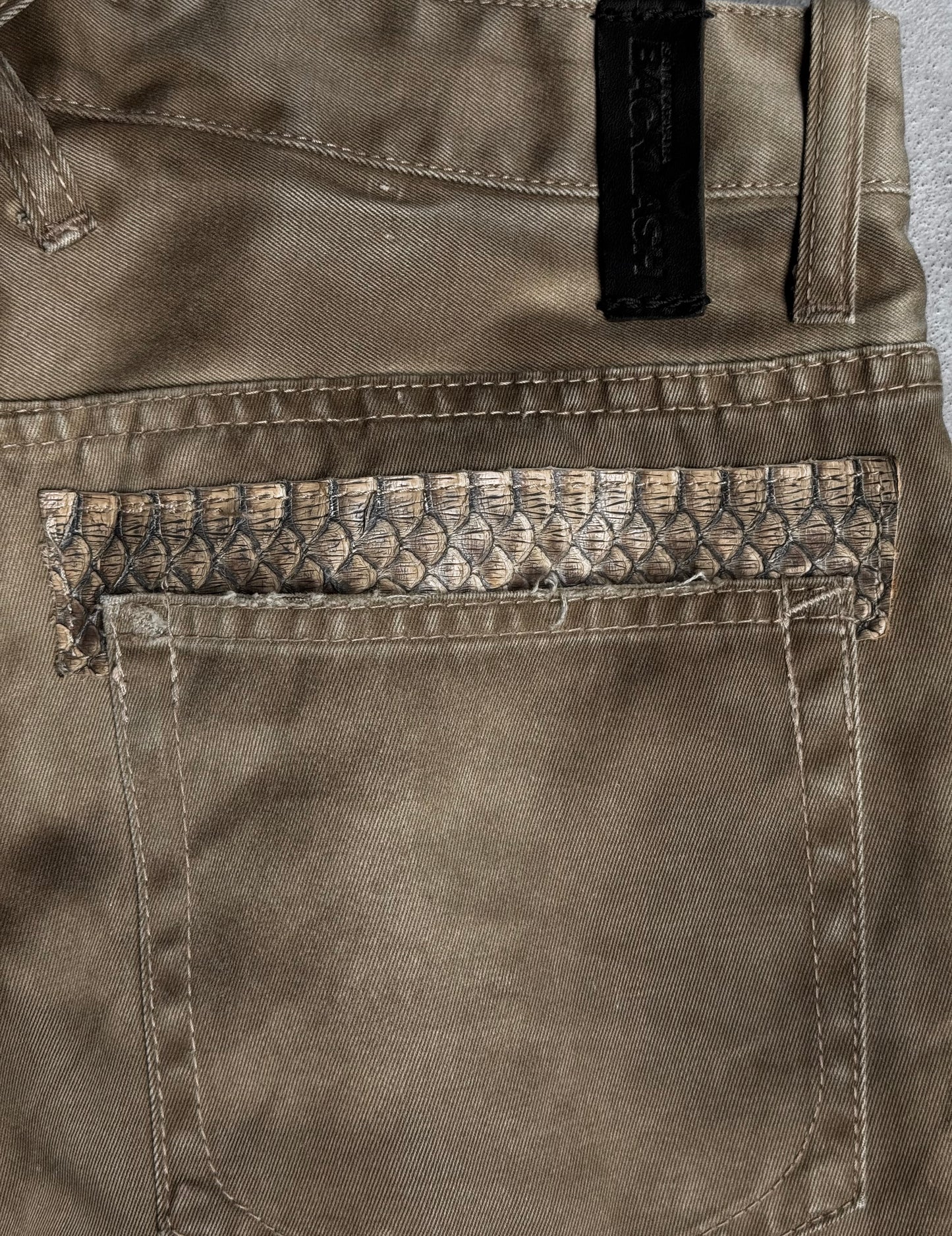 Isamu Katayama “BACKLASH” SS11 Dirty Mud-washed Python Skin Patches Chino Bootcut Pants