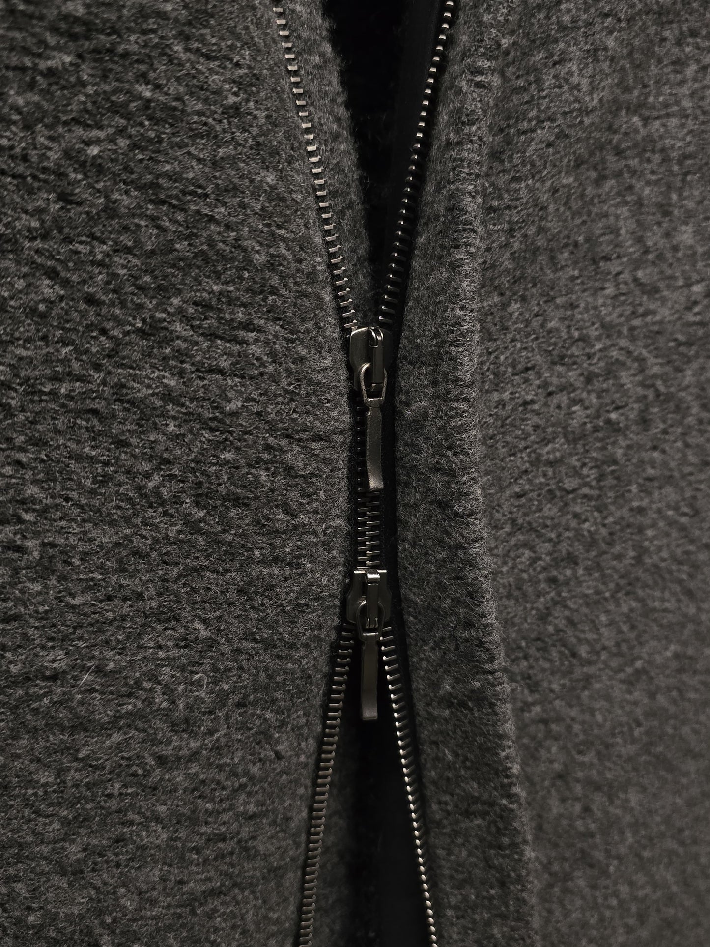 Label Under Construction AW16-17 '28FMCT62_WW62' Grey Virgin Wool Mock Neck Coat detail | DRIEW GARMENTS
