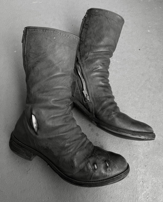 Carol Christian Poell ‘AM/2687P ROOMS-PTC/19’ Object-dyed Kangaroo Leather Titanium Prosthetic Tornado Zip Boots