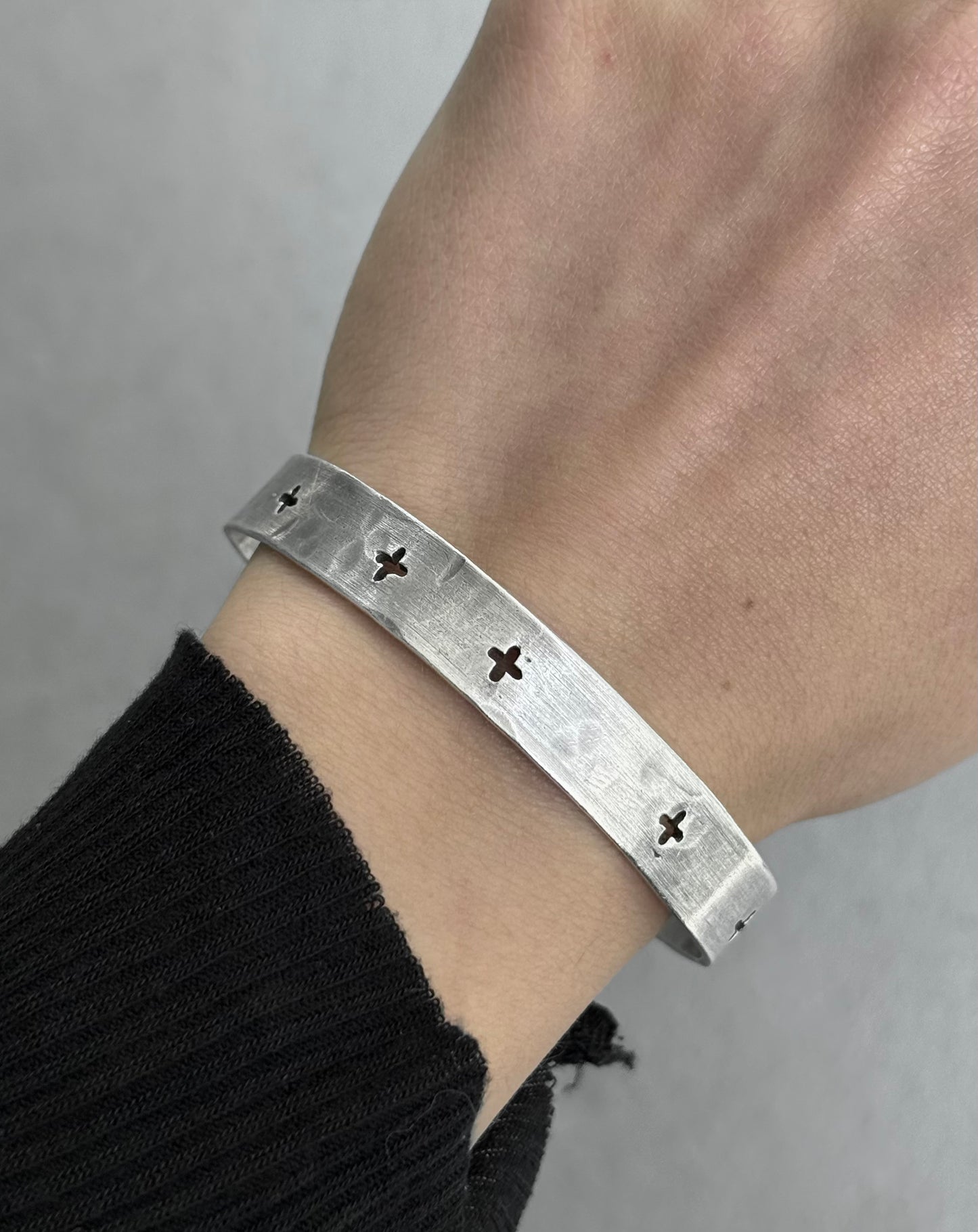 m.a+ by Maurizio Amadei 'AB15 AG' Cross Punched Silver Bracelet