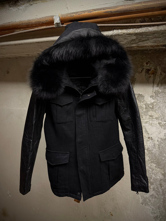 ballet by Isamu Katayama "BACKLASH" Fox Fur Hooded Hybrid Cow Leather Sleeves Field Jacket