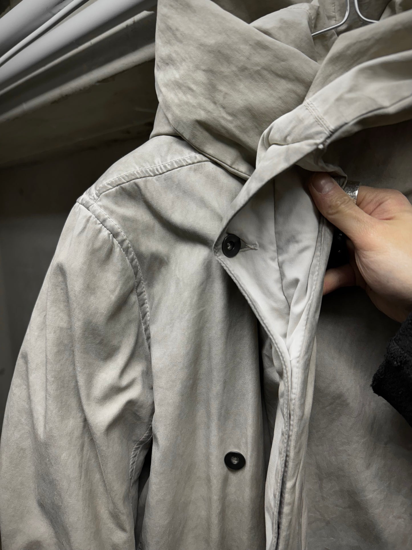Rick Owens DRKSHDW AW10 "GLEAM" PEARL Hooded Padded Parka Coat detail | DRIEW GARMENTS