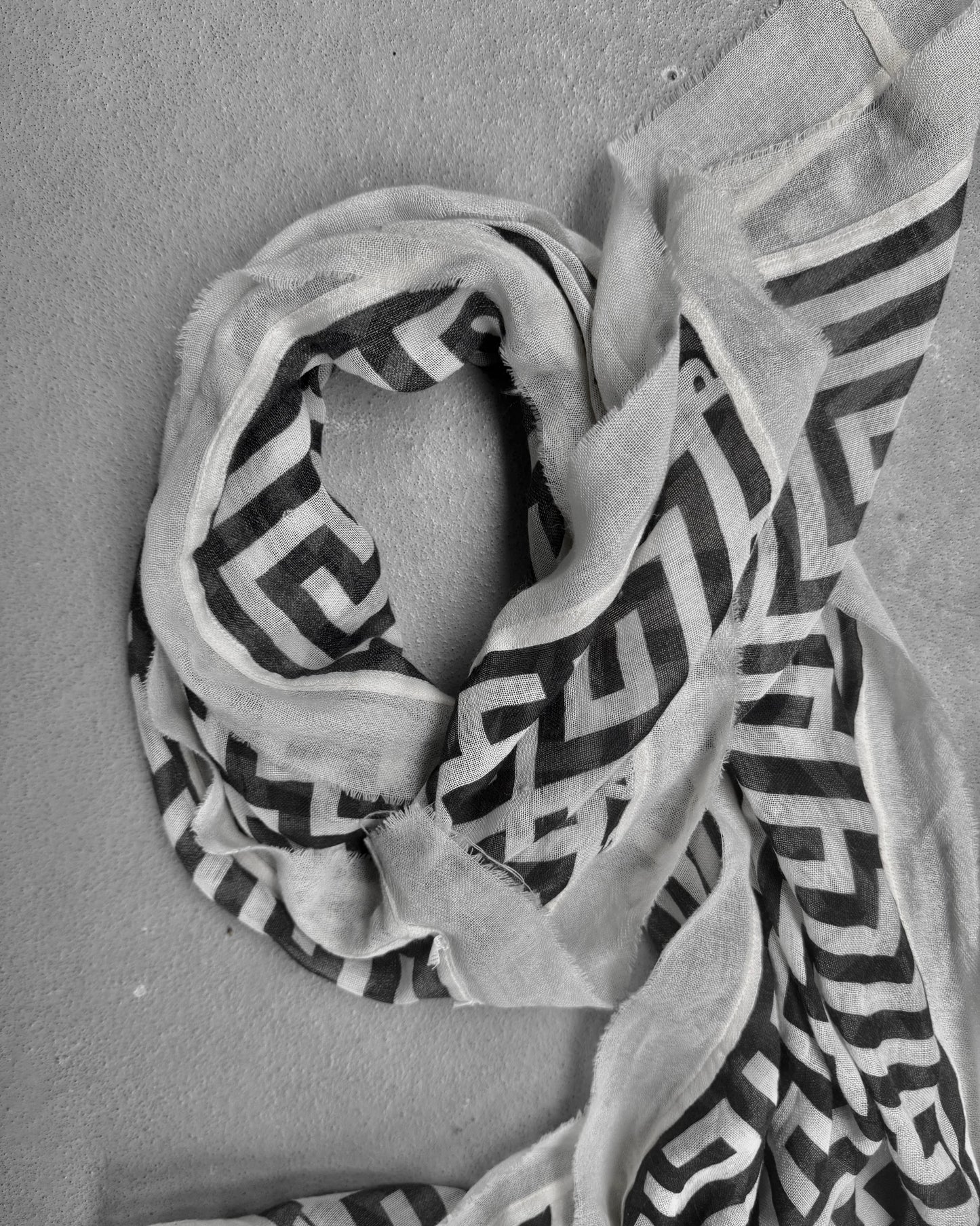 Gareth Pugh Early 00s Frayed Edge Maze Pattern Wool Scarf