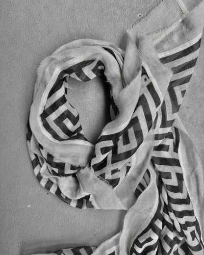 Gareth Pugh Early 00s Frayed Edge Maze Pattern Wool Scarf