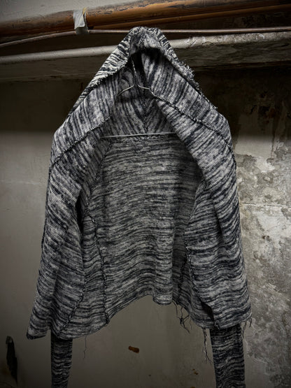 IfSixWasNine Early 00s 'NO. CARDI-1/SHT/M 902NOIH' Distressed Zebra Stripe Open Knit Cardigan detail | DRIEW GARMENTS
