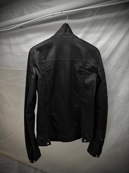 Rick Owens SS19 "BABEL" BLACK WAX Paneled Denim Trucker Jacket detail | DRIEW GARMENTS