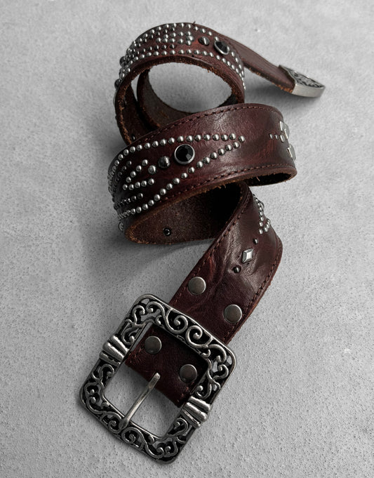 Tornado Mart Early 00s Brown Gothic Studded Western Belt