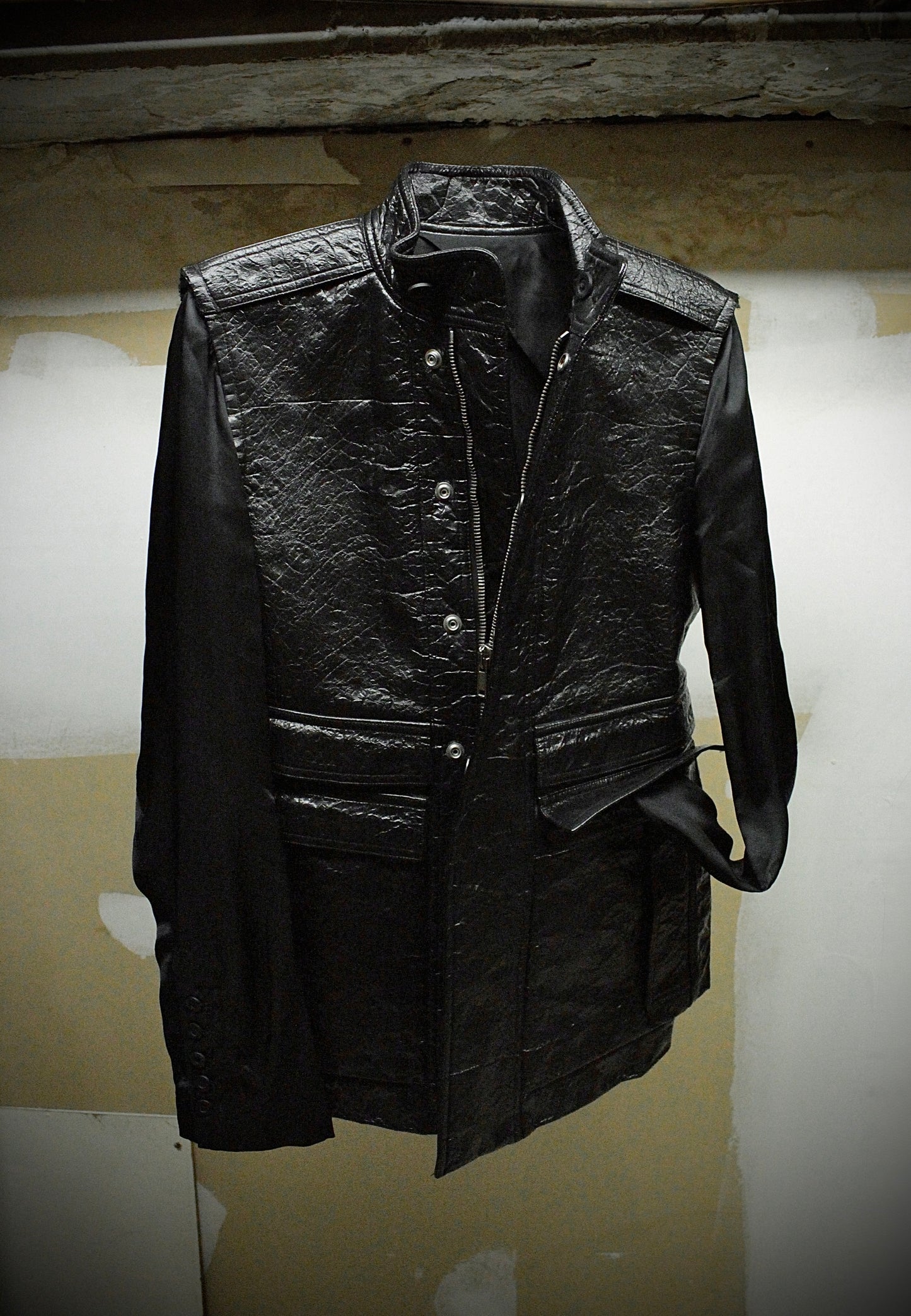 Rick Owens SS16 "CYCLOPS" Faux Leather Deconstructed Sleeve Military Jacket | Archive Fashion Toronto