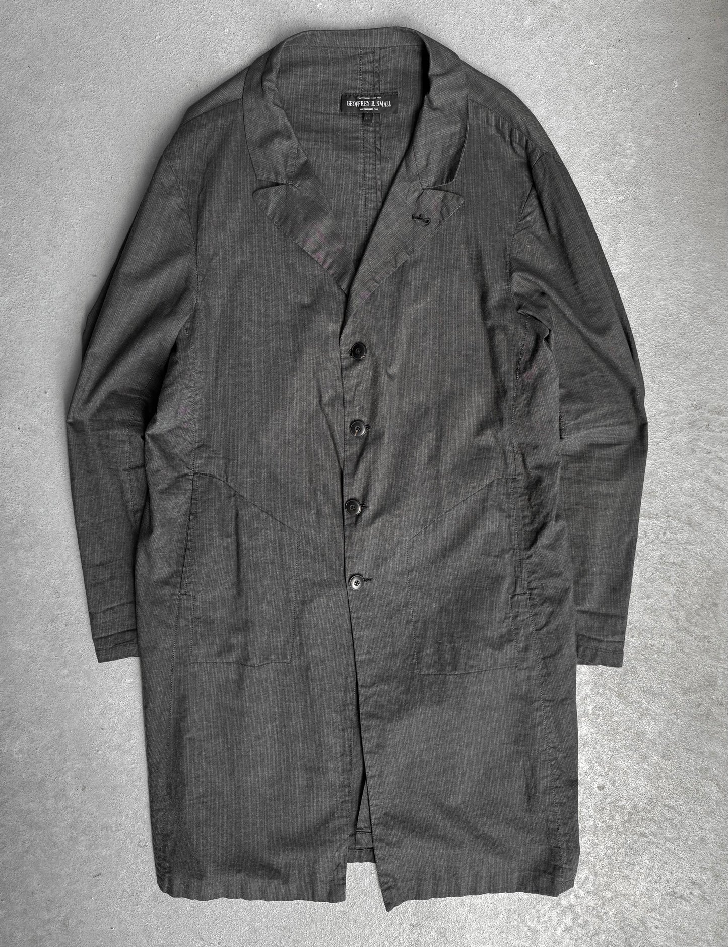 Geoffrey B. Small 1/1 Vertical Striped Unlined Long Coat