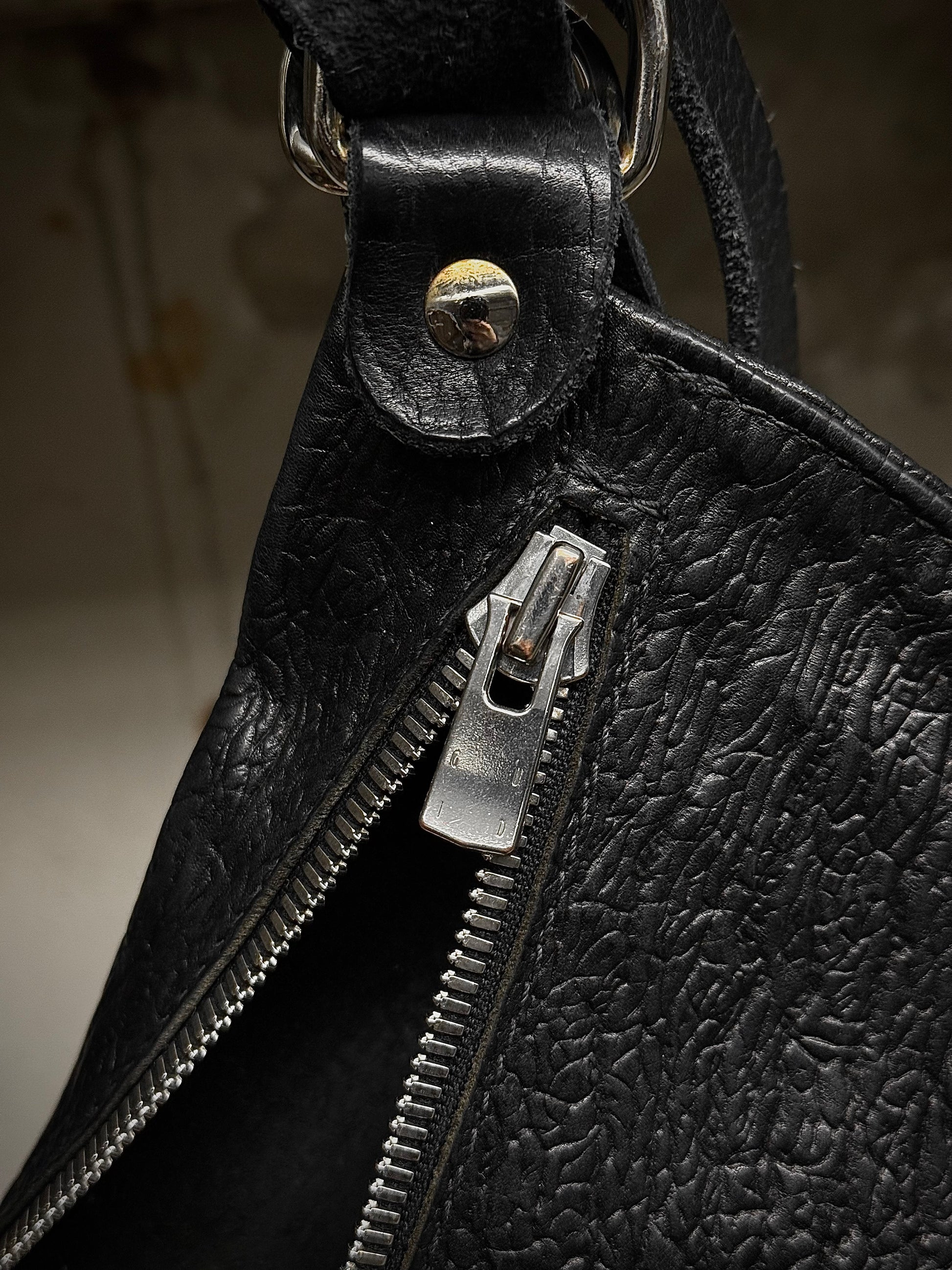 Guidi 'Q100' Black Bark Full-grain Horse Leather Sling Bag detail | DRIEW GARMENTS
