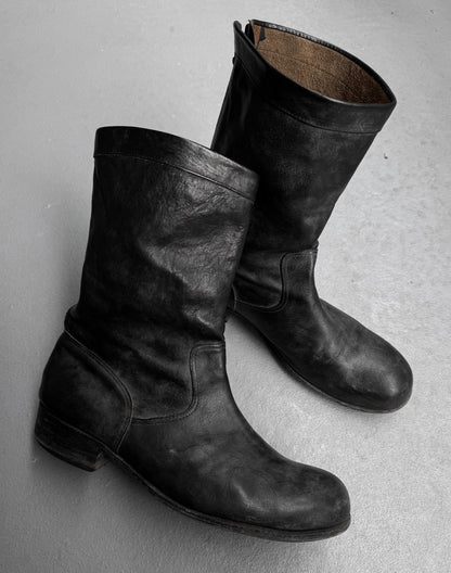 ATTACHMENT by Kazuyuki Kumagai Early 00s Charcoal Grey Calfskin Leather Back-zip Boots