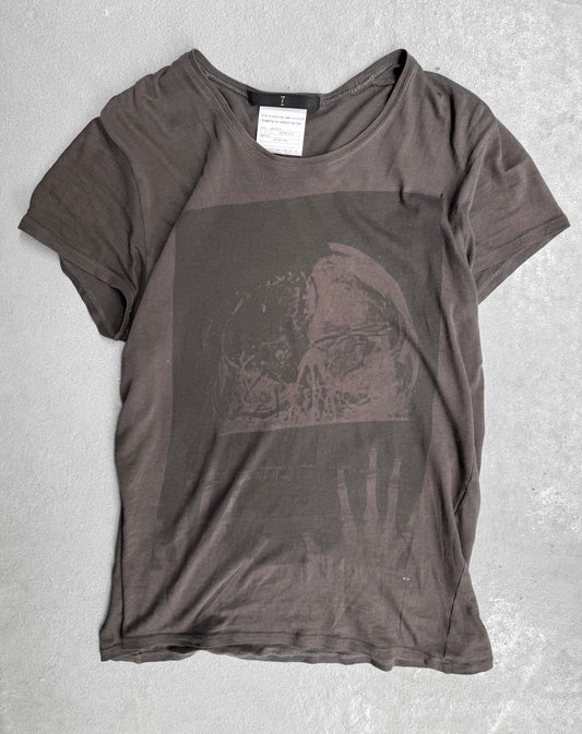 Julius_7 SS08 “Insanity In Industrial Inc” Asymmetrical Graphic T-shirt