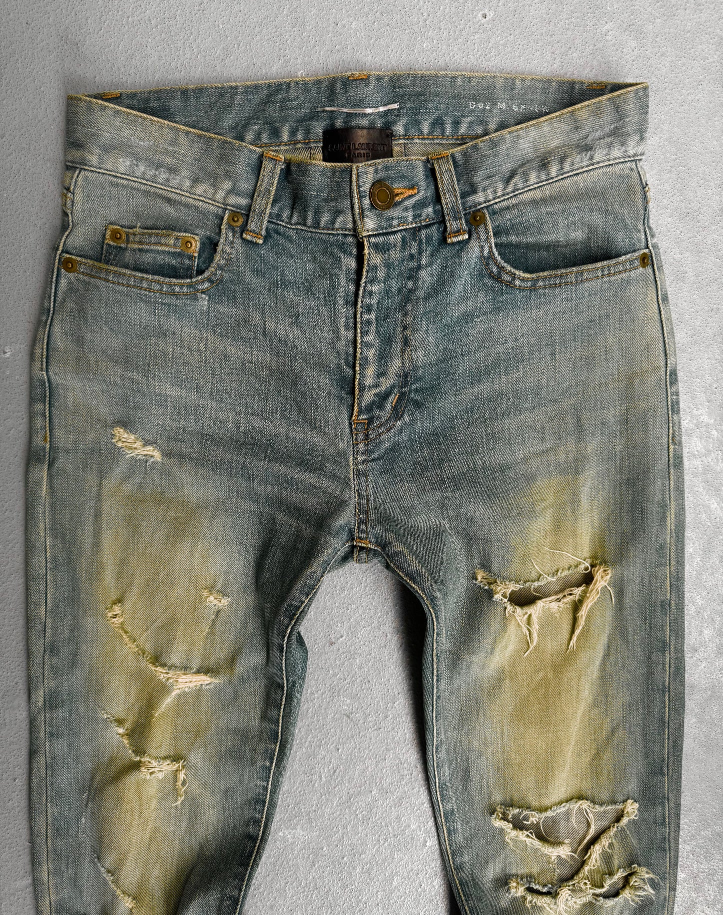 Saint Laurent Paris AW15 ‘D02' Distressed Crash Light Wash Skinny Denim