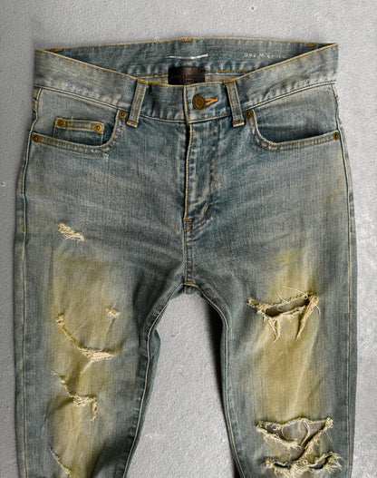 Saint Laurent Paris AW15 ‘D02' Distressed Crash Light Wash Skinny Denim