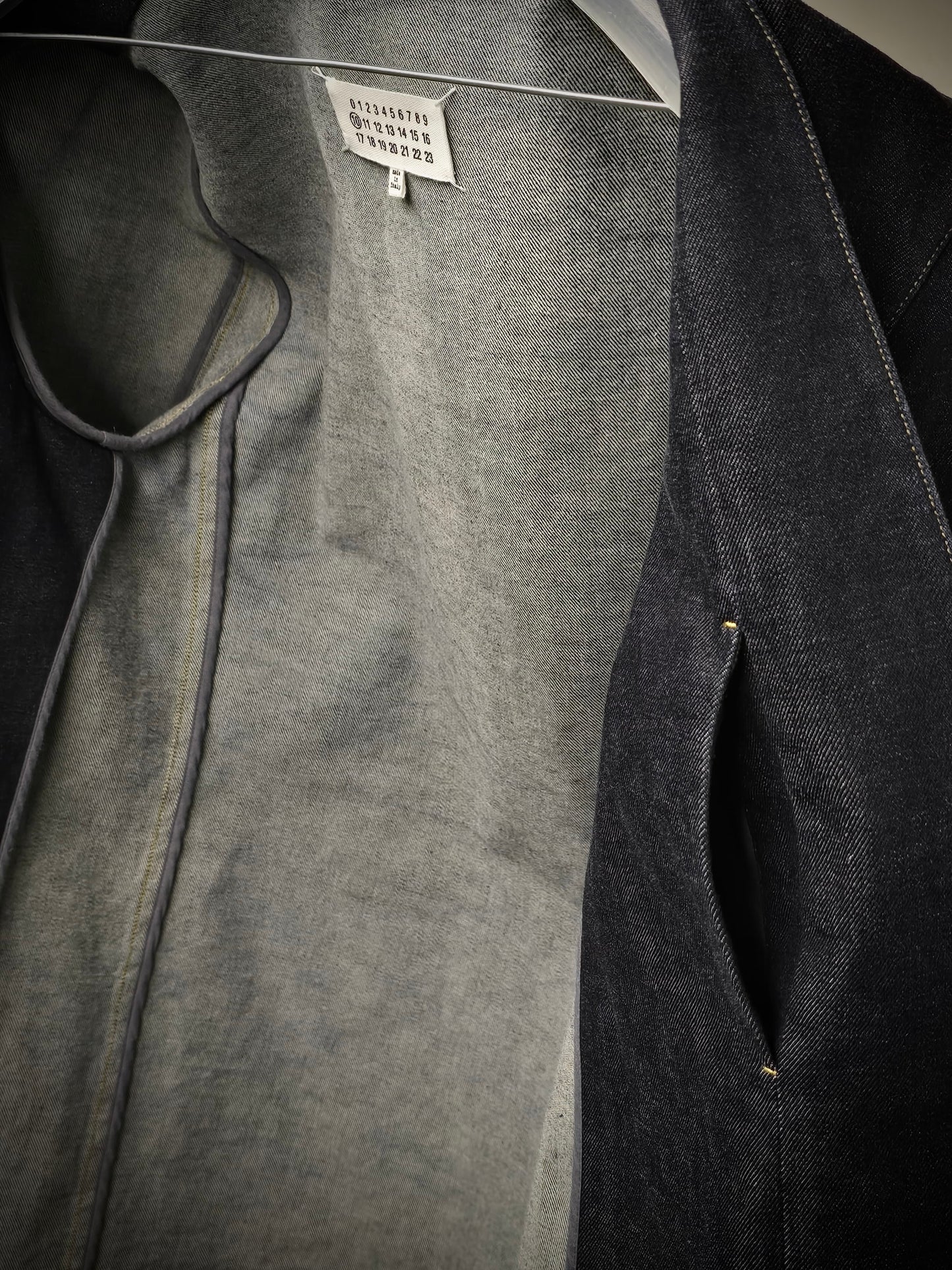 Maison Martin Margiela AW19 Minimal Open-Front Raw Indigo Denim Jacket