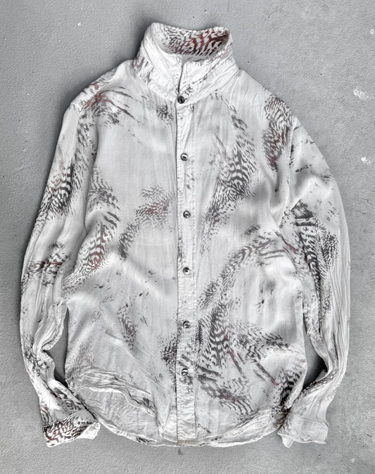 14thAddiction Early 00s Feather Print Button-up Shirt