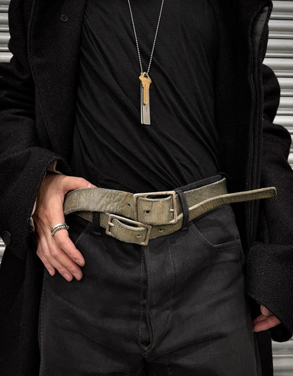 Carol Christian Poell ‘AM/2540 BELPIB-PCC’ Dark Grey Object-dyed Cow Leather Twin Buckle Diverging Belt
