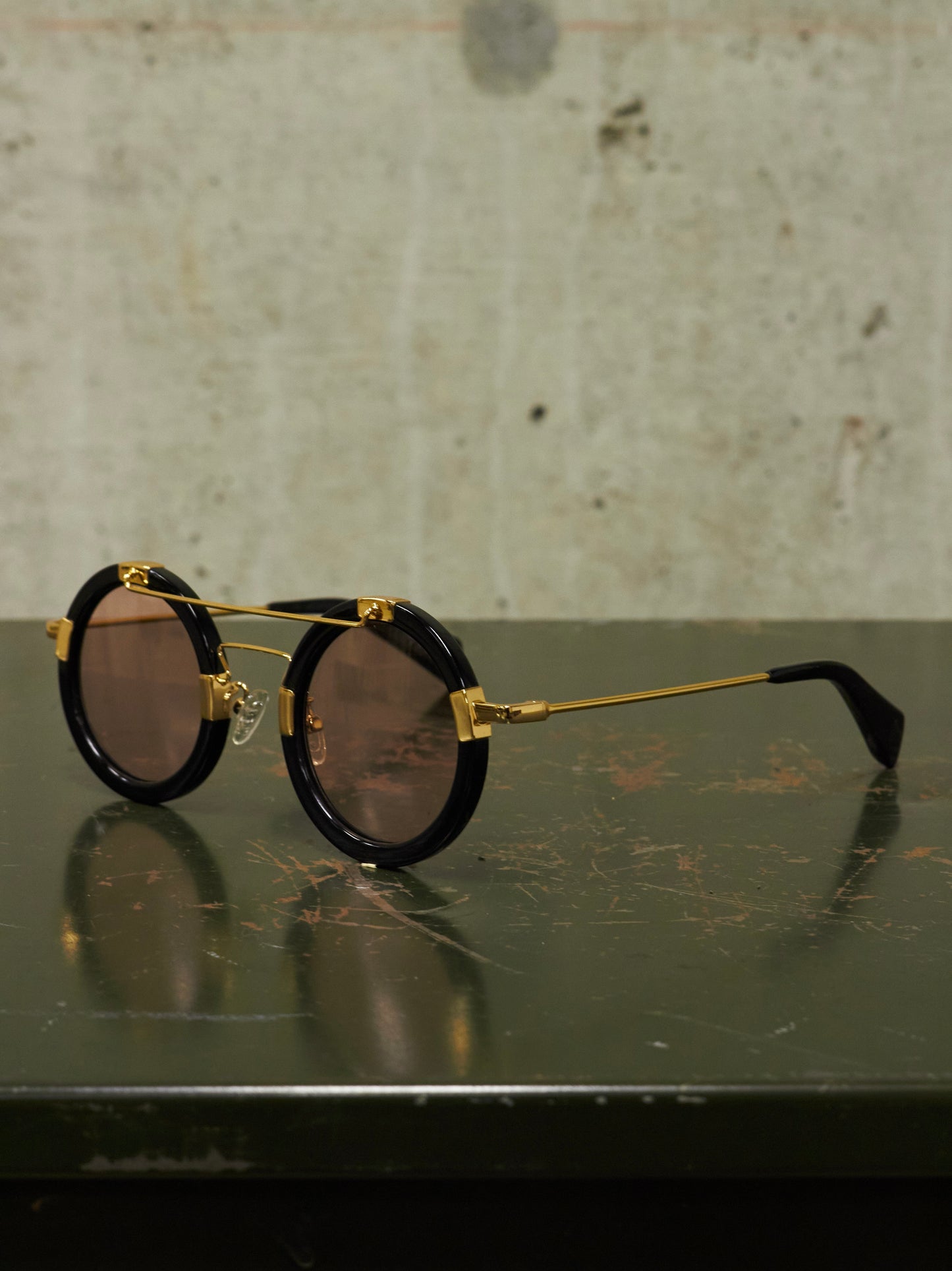 Yohji Yamamoto SS15 'YY5006' CAT3 Gold Toned Black Acetate Rose Tinted Sunglasses