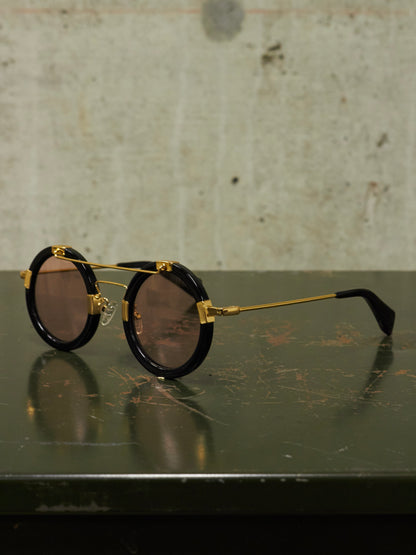 Yohji Yamamoto SS15 'YY5006' CAT3 Gold Toned Black Acetate Rose Tinted Sunglasses
