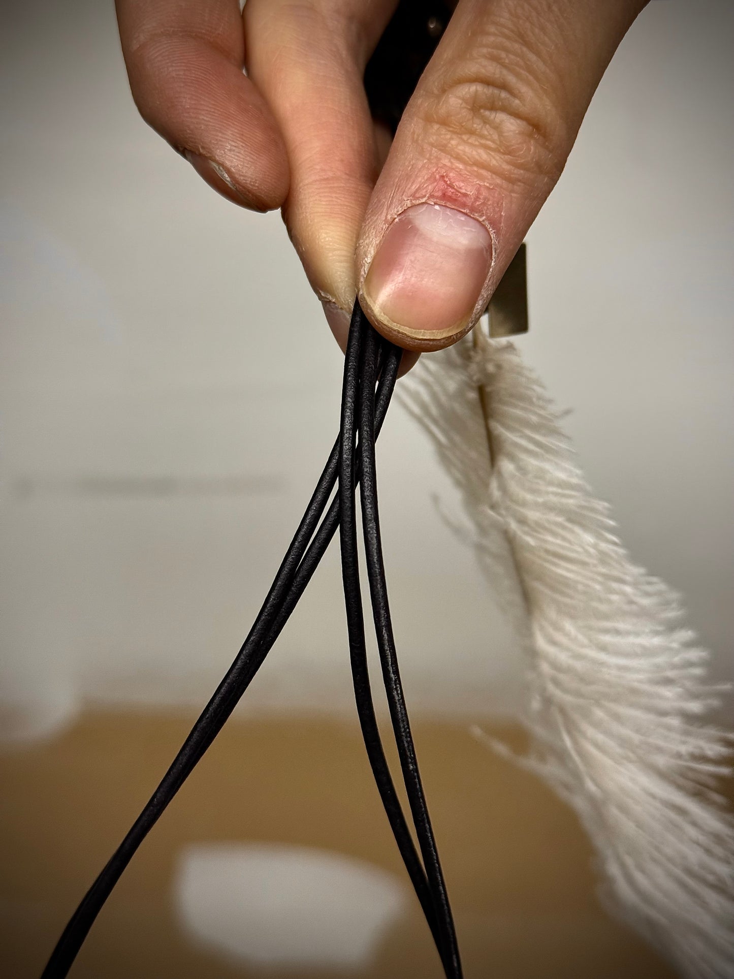 Ann Demeulemeester White Ostrich Feather Leather Cord Necklace