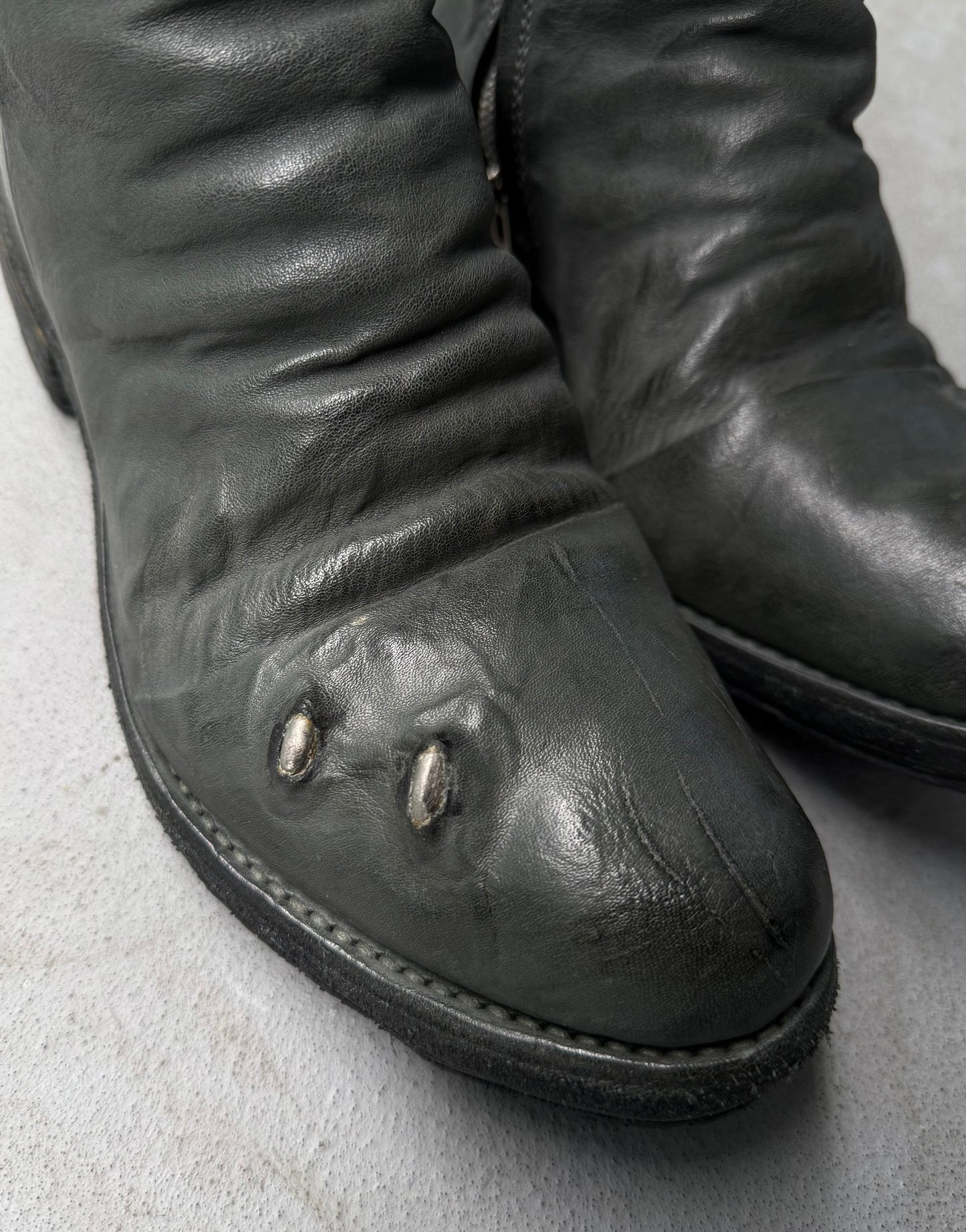 Carol Christian Poell ‘AM/2687P ROOMS-PTC/19’ Kangaroo Leather Titanium Prosthetic Tornado Zip Boots