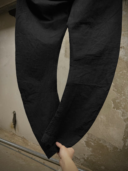 Masnada Washed Black Asymmetric Fly Overlock J-cut Pants detail | DRIEW GARMENTS