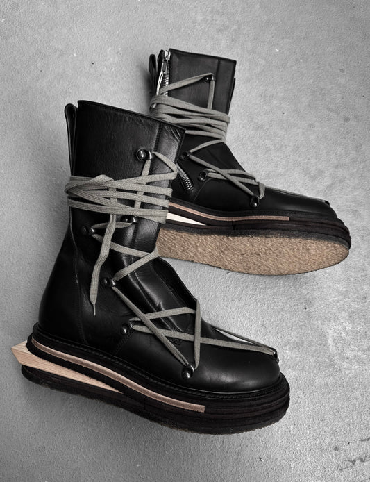 *SAMPLE* Rick Owens AW17 “GLITTER” Lego Platform Sole Pentagram Leather Boots
