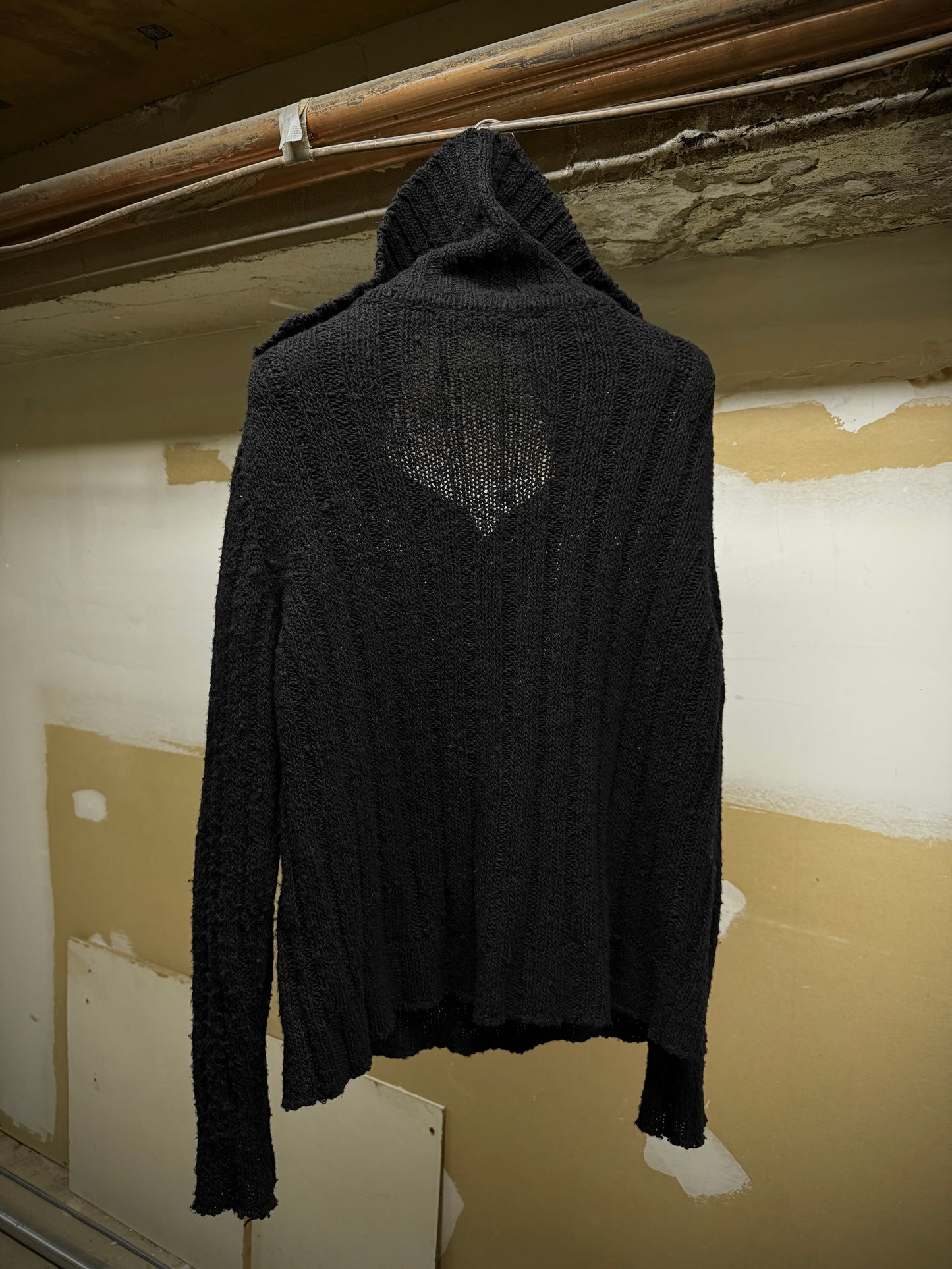 Ann Demeulemeester Early 00s Wide Collar Wool Cable Knit Henley Sweater