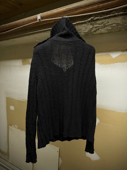 Ann Demeulemeester Early 00s Wide Collar Wool Cable Knit Henley Sweater