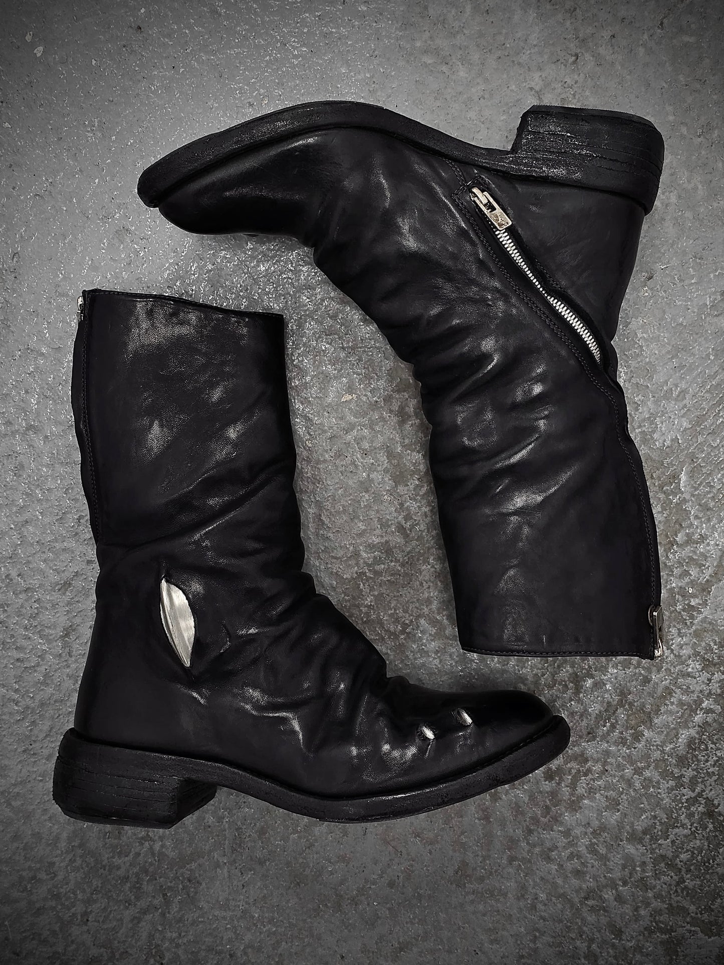 Carol Christian Poell 'AM/2687P CORS-PTC/010' Horse Leather Titanium Prosthetic Tornado Zip Boots | Archive Fashion Toronto