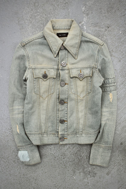 LED RECHWE Early 00s Vintage Wash Distressed Cropped Denim Trucker Jacket