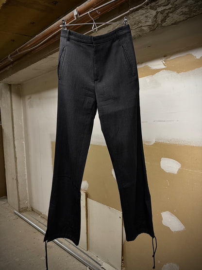 Ann Demeulemeester 90s Striped Wool Drawstring Hem Flare Pants | Archive Fashion Toronto