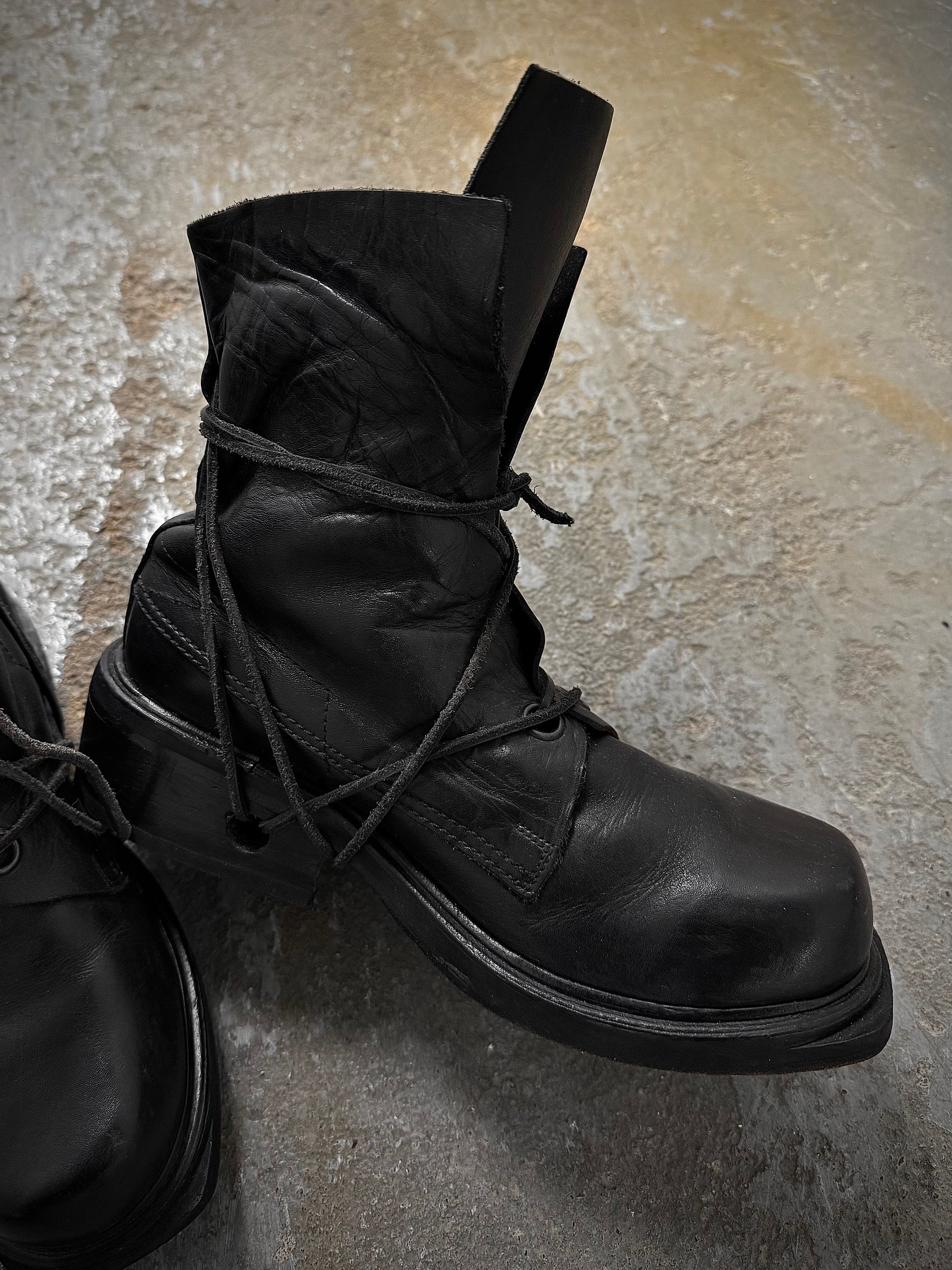 Dirk Bikkembergs 90s Black Military Lace-through Calf Leather Boots detail | DRIEW GARMENTS