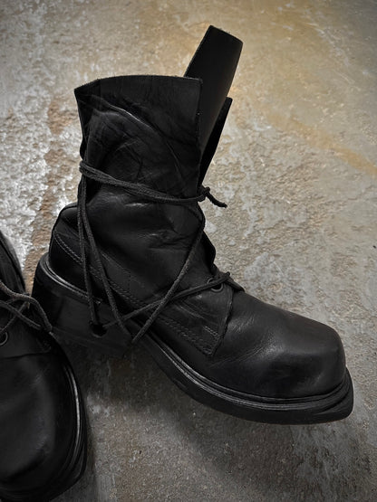 Dirk Bikkembergs 90s Black Military Lace-through Calf Leather Boots detail | DRIEW GARMENTS