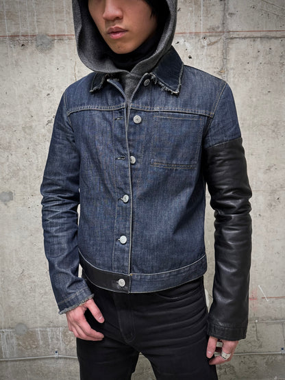 Helmut Lang SS03 Hybrid Lamb Leather Sleeve Raw Denim Jacket