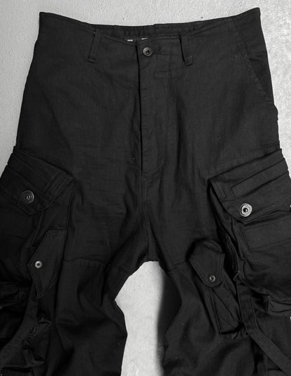 Julius_7 AW21-22 “Resilience;” 10.5 oz Stretch Denim Shapeshifting Gas-Mask Cargo Pants