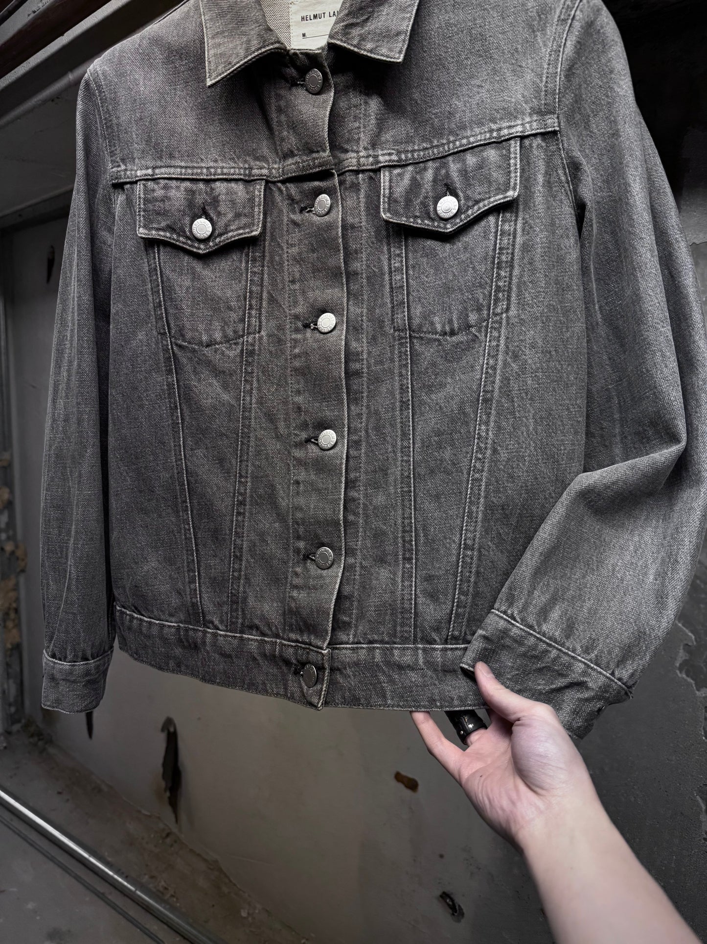 Helmut Lang Early 00s Washed Grey Denim Trucker Jacket